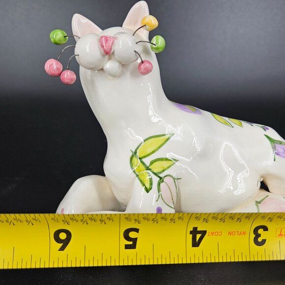 Annaco Creations Lying Cat Figurine Ceramic Floral Signed Amy Lacombe 2001 - Picture 11 of 12